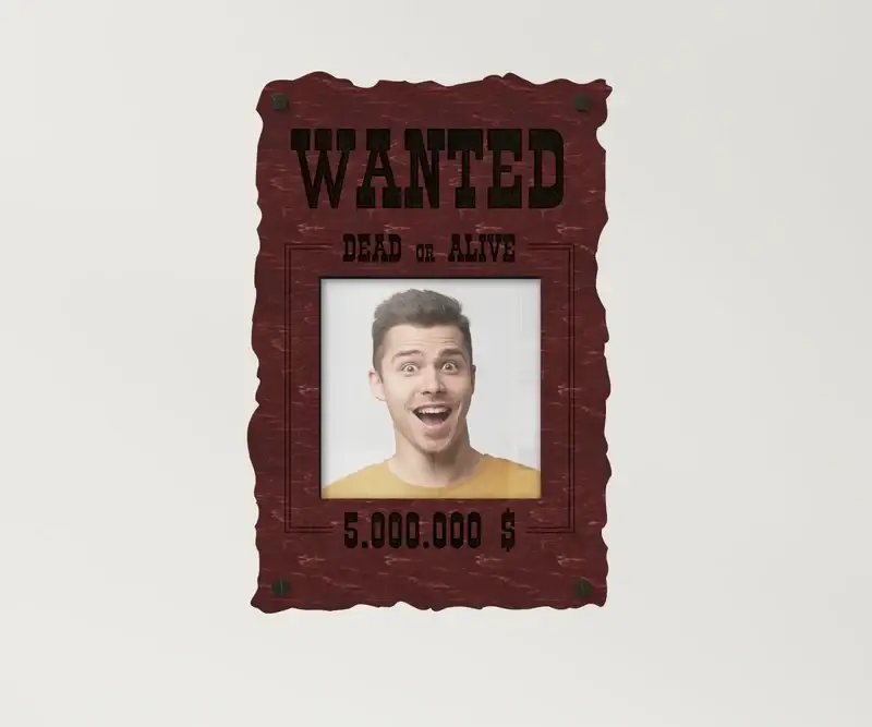 Фоторамка с плакатом Разыскивается Живой или мертвый на 1 фото Бордовый (wanted_6x6-4)