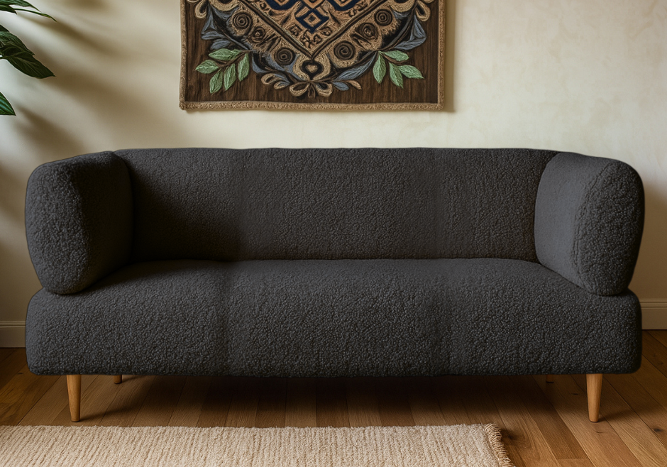 Диван офісний Tobi Sho Бенно-1 з підлокітниками та дерев'яними ніжками букле Alpaca Темно-сірий/97, 1200х720х750 мм - фото 2