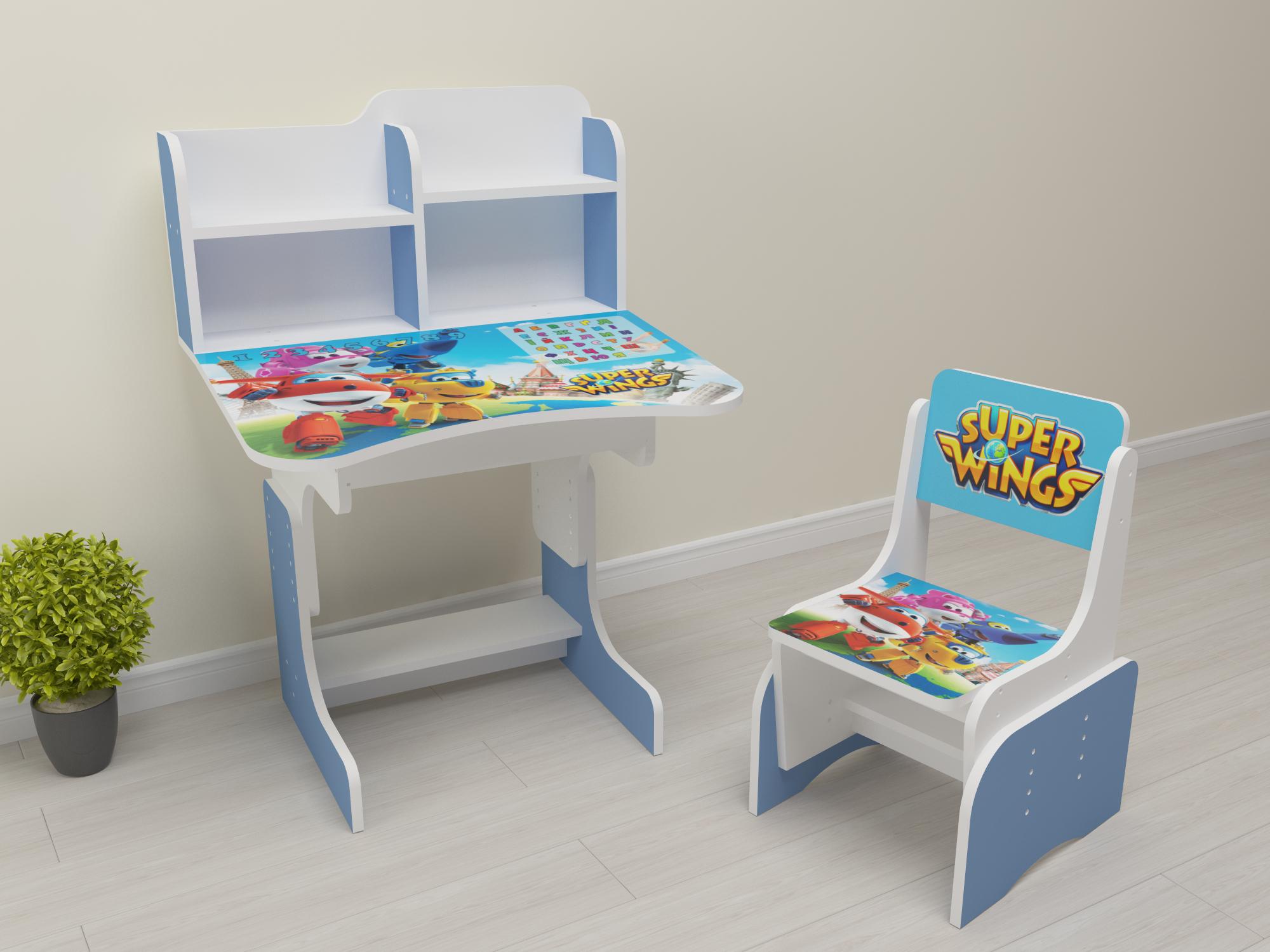 Комплект парта і стілець-трансформери Супер крила від 3 років Блакитний (025)
