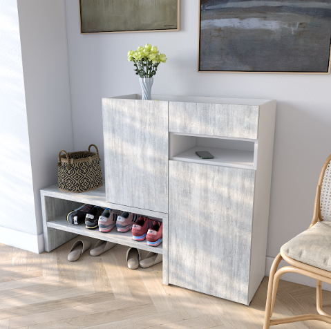 Комод в прихожую со стулом угловой 850х400х1017 мм Белый/Бетон (RS-4)