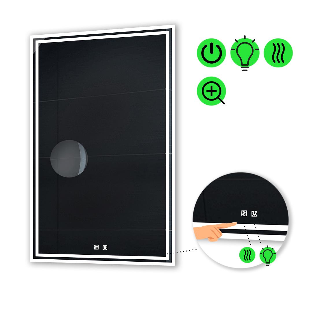 Зеркало с LED подсветкой Marita с двумя сенсорами/подогревом и линзой без подсветки 90x80 см (Marita113)