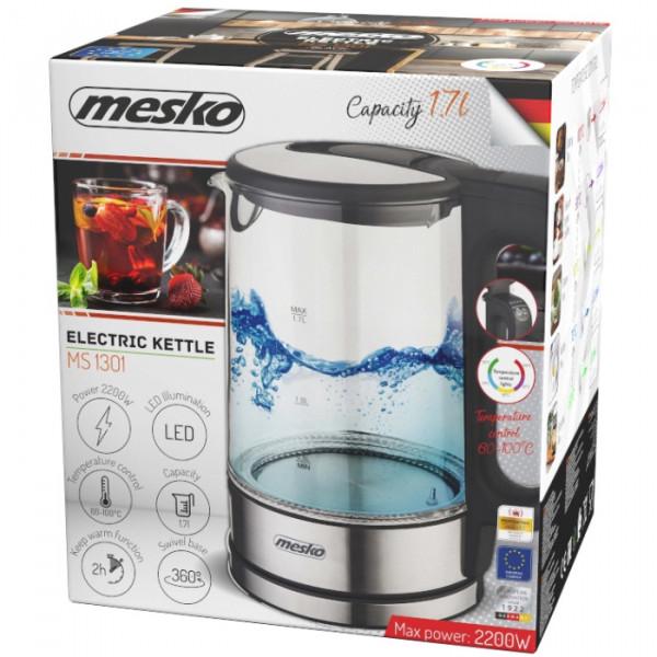 Электрочайник Mesko MS 1301 стеклянный с установкой температуры 2200 Вт, 1,7 л Black (MS1301B) - фото 8 Электрочайник Mesko MS 1301 стеклянный с установкой температуры 2200 Вт, 1,7 л Black (MS1301B) - фото 8