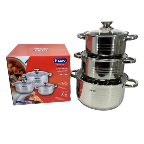 Набір кухонного посуду Magio MG-1200 нержавіюча сталь 2,6 л/3,6 л/6,1 л (2763265005)