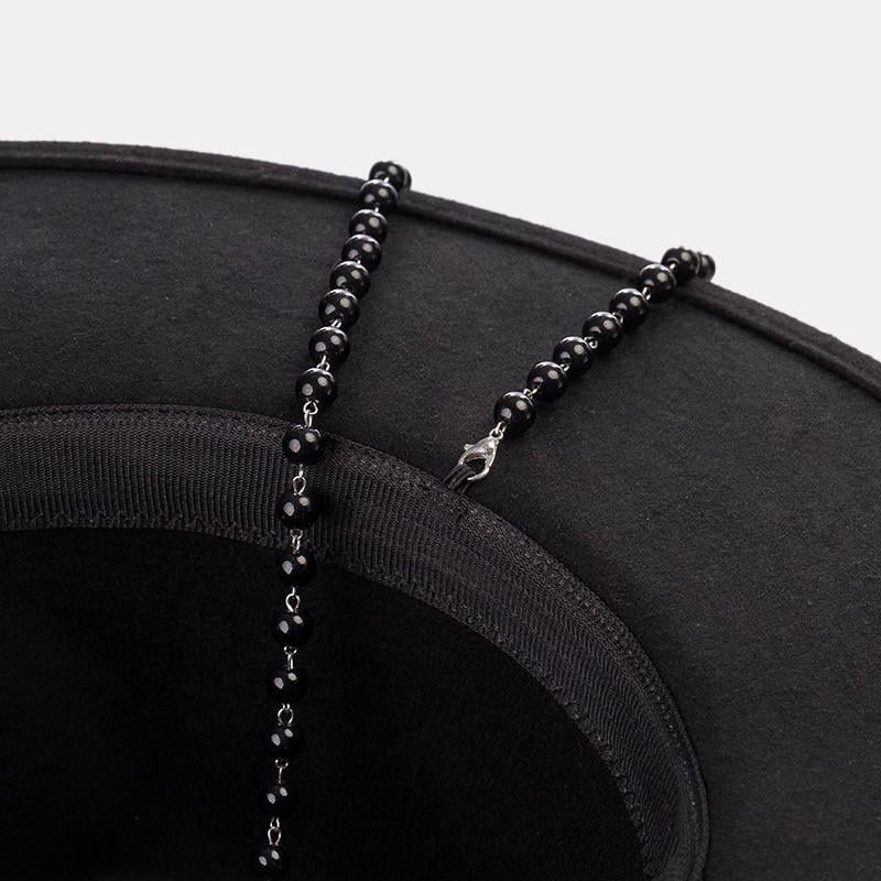 Шляпа федора фетровая широкополая Black Charm Fedora из шерсти унисекс с цепочкой и бусинами Черный - фото 9