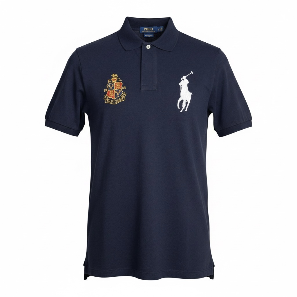 Футболка чоловіча поло в стилі Ralph Lauren Custom Slim Fit Crest Logo Big Pony Polo Shirt L Темно-синій (RL13005.2L)