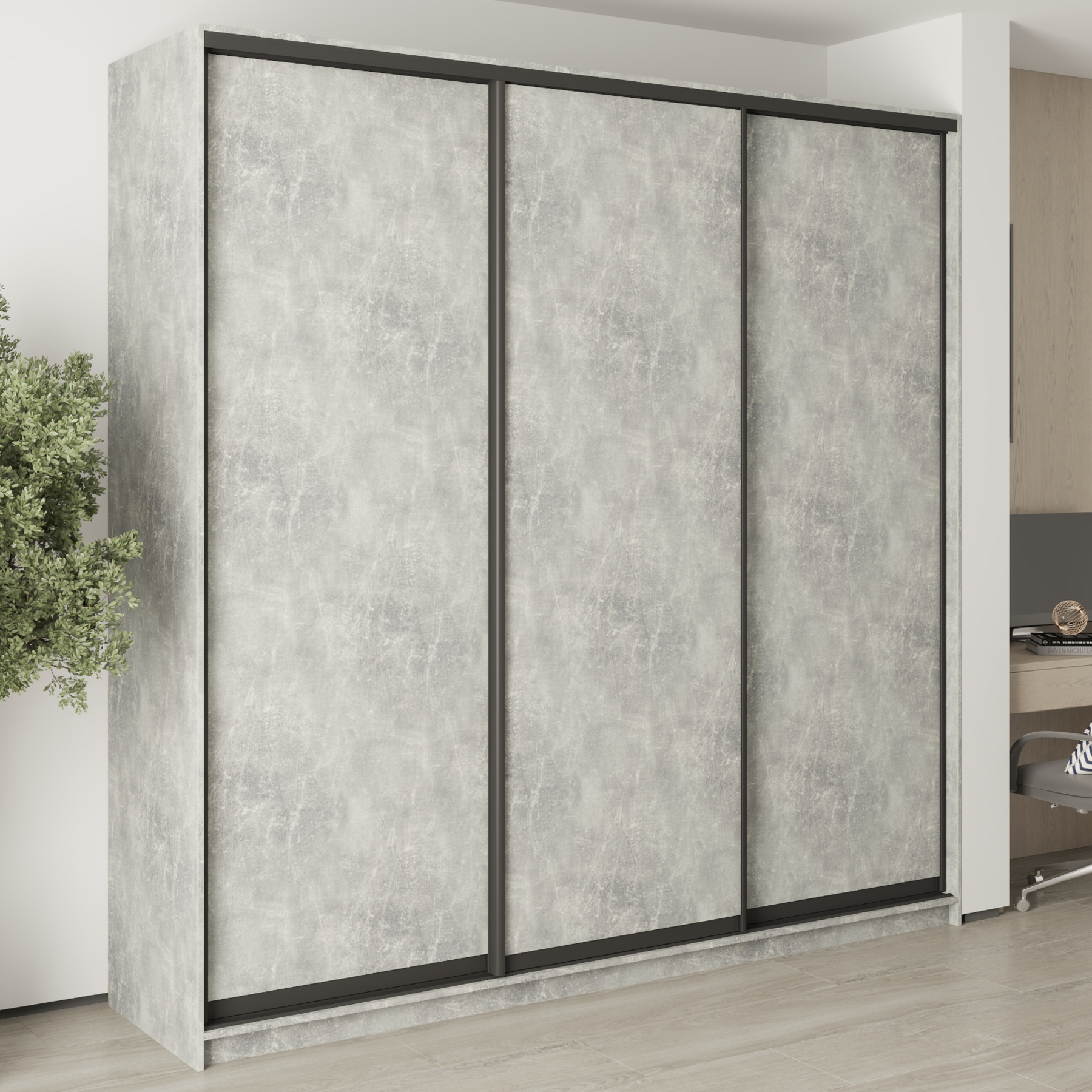 Шкаф-купе трехдверный Mebel Star Комбо BG MBS-9504 240х60х240 см Бетон (1009493)