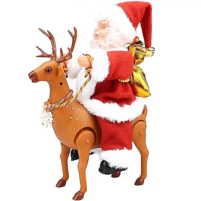 Фигура новогодняя Санта-Клаус верхом на олене с подсветкой и мелодией Jingle Bells на 2 батарейках AA
