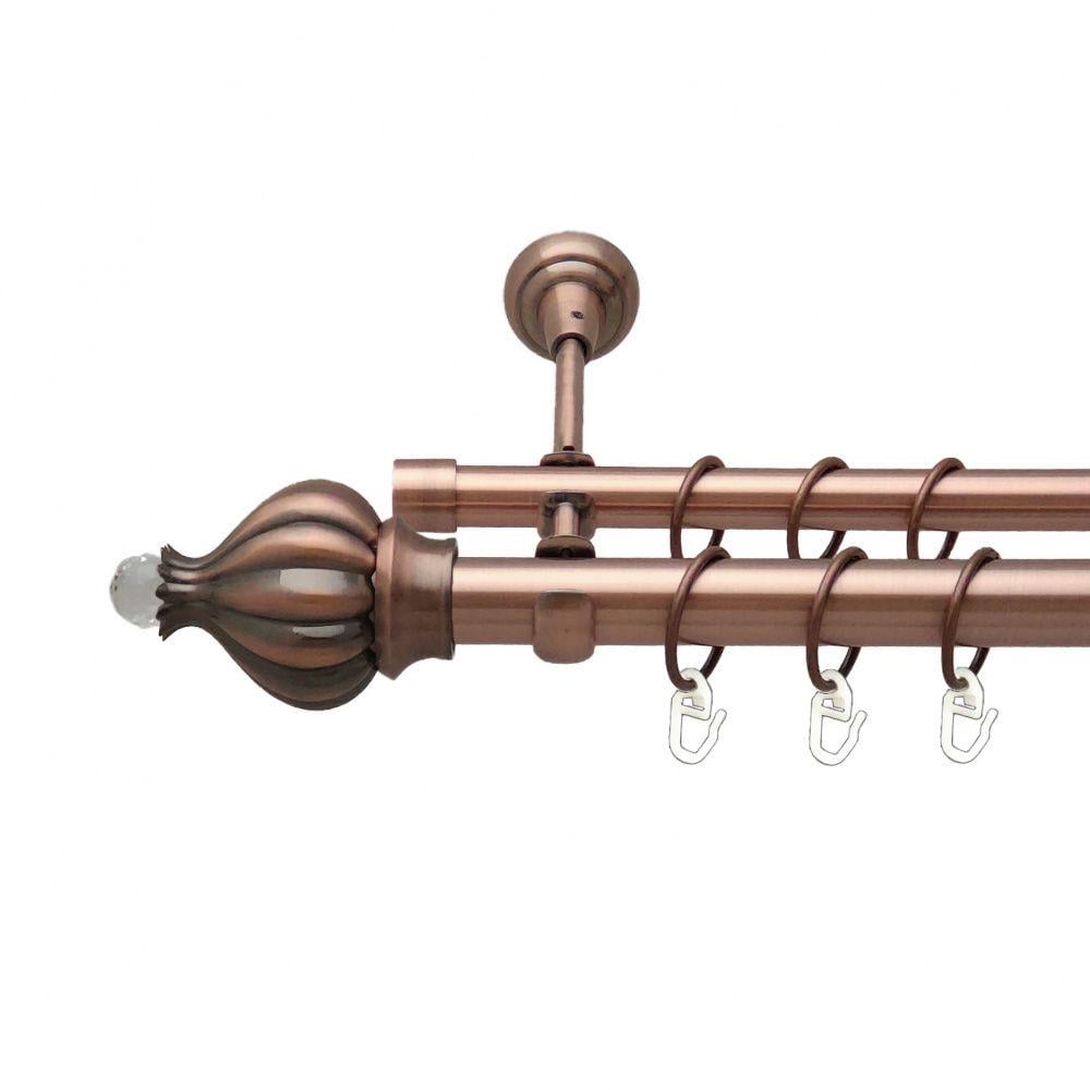 Карниз металлический Orvit Таджа-Кристалл двухрядный открытый/гладкая труба/кольцо металлическое Медь 25/19 мм 300 см (00-00012633)