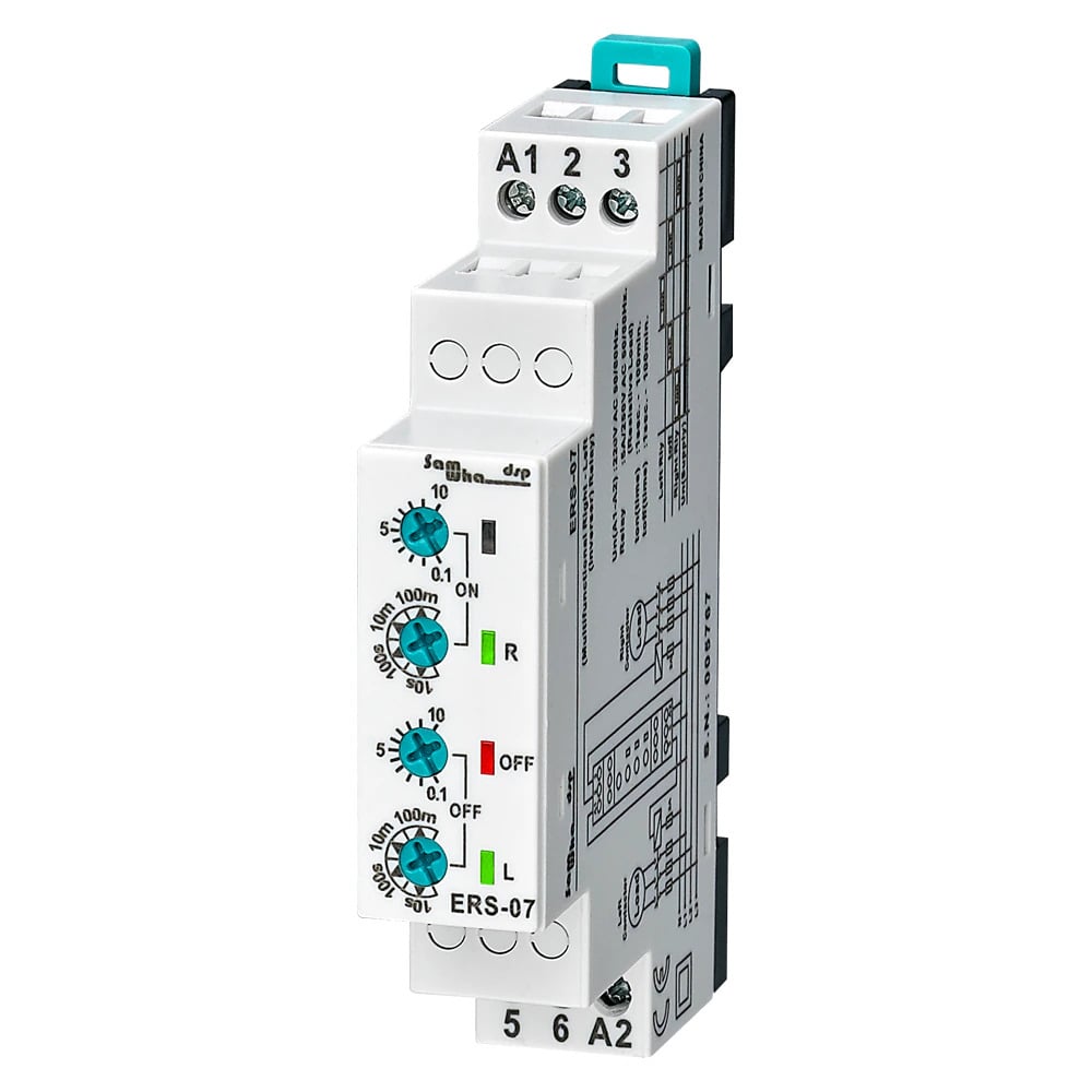 Реле времени Samwha 5А 250В 0,1 сек - 100 мин задержка на выключение/включение (ERS-07) Реле времени Samwha 5А 250В 0,1 сек - 100 мин задержка на выключение/включение (ERS-07)