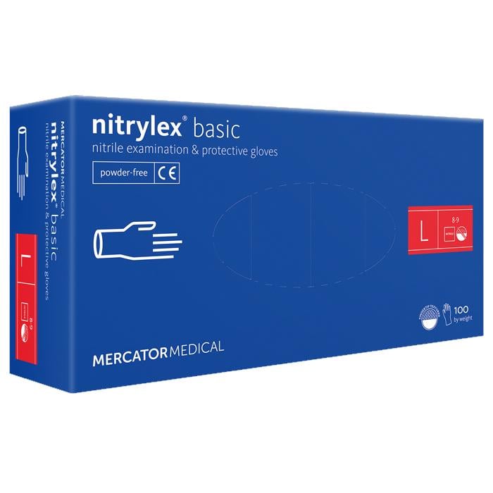 Перчатки нитриловые Mercator Nitrylex Basic неопудренные L 100 шт. Blue