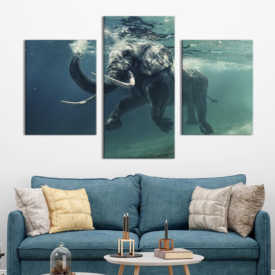 Модульная картина на холсте Триптих Слон под водой 141x90 см (155-32)