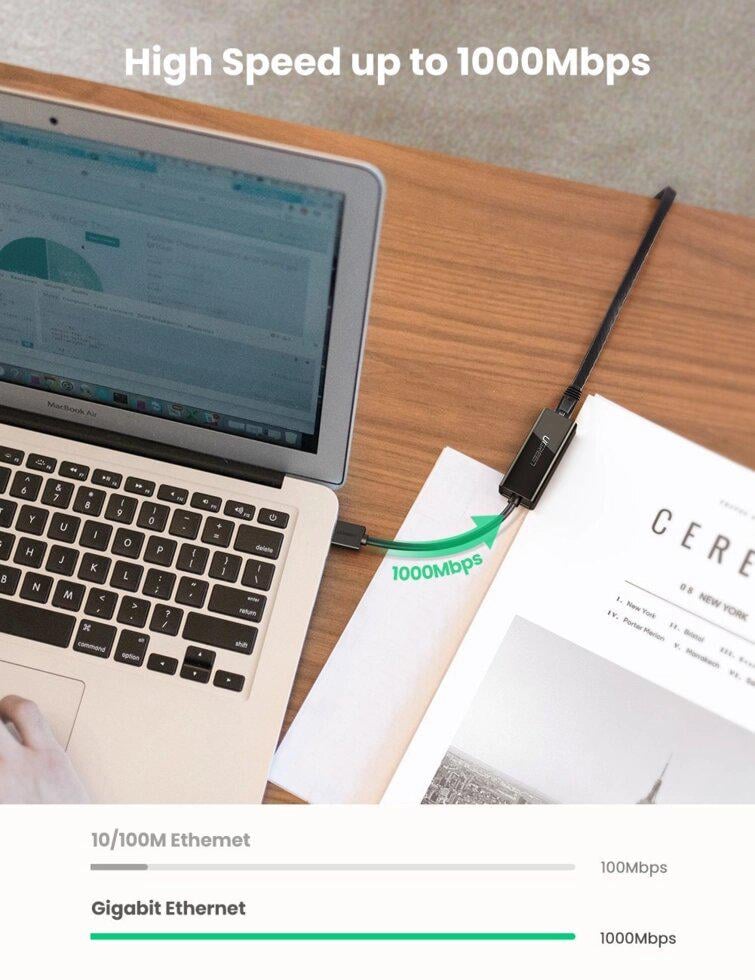 Мережевий адаптер UGREEN CR111 USB to RJ-45 Black (20256) - фото 4 Мережевий адаптер UGREEN CR111 USB to RJ-45 Black (20256) - фото 4