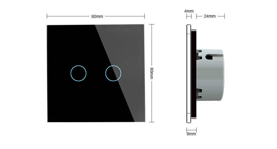 Выключатель Livolo сенсорный с защитой от брызг 2 сенсора из стекла Черный (VL-C702-IP-12) - фото 4