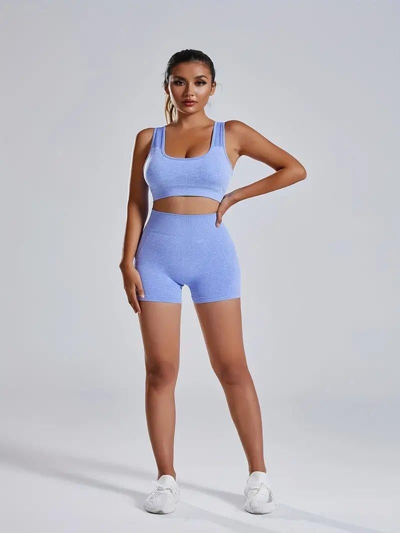 Костюм спортивный топ/шорты с чашками/пуш-ап эффектом S Синий (UR02S)