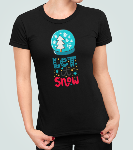 Футболка женская новогодняя Stedman с принтом Let it snow Снег идет L Черный (НГ20.1-3)