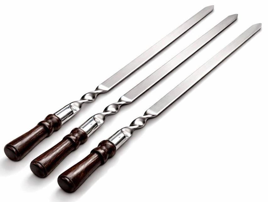 Комплект плоских шампурів для люля-кебаб з дерев'яними ручками 74 см 3 шт. (2104619367)