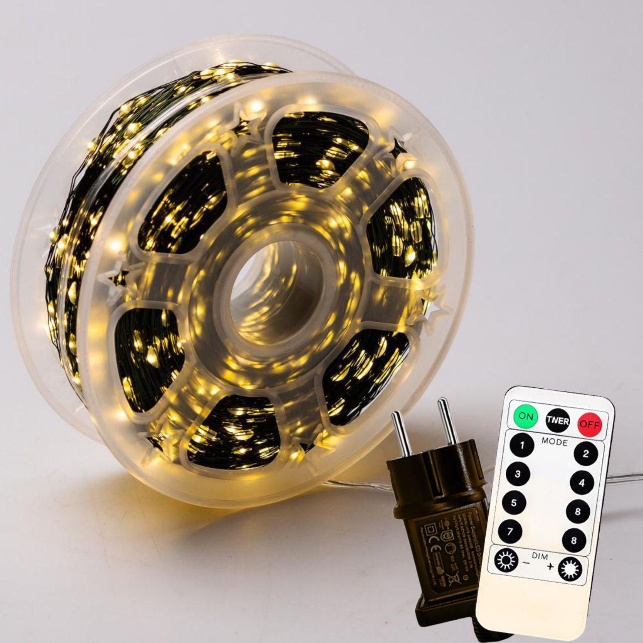 Гірлянда вулична Роса 0196/МК 200 м 2000 LED 220В пульт Зелений дріт/Теплий білий (31144910)