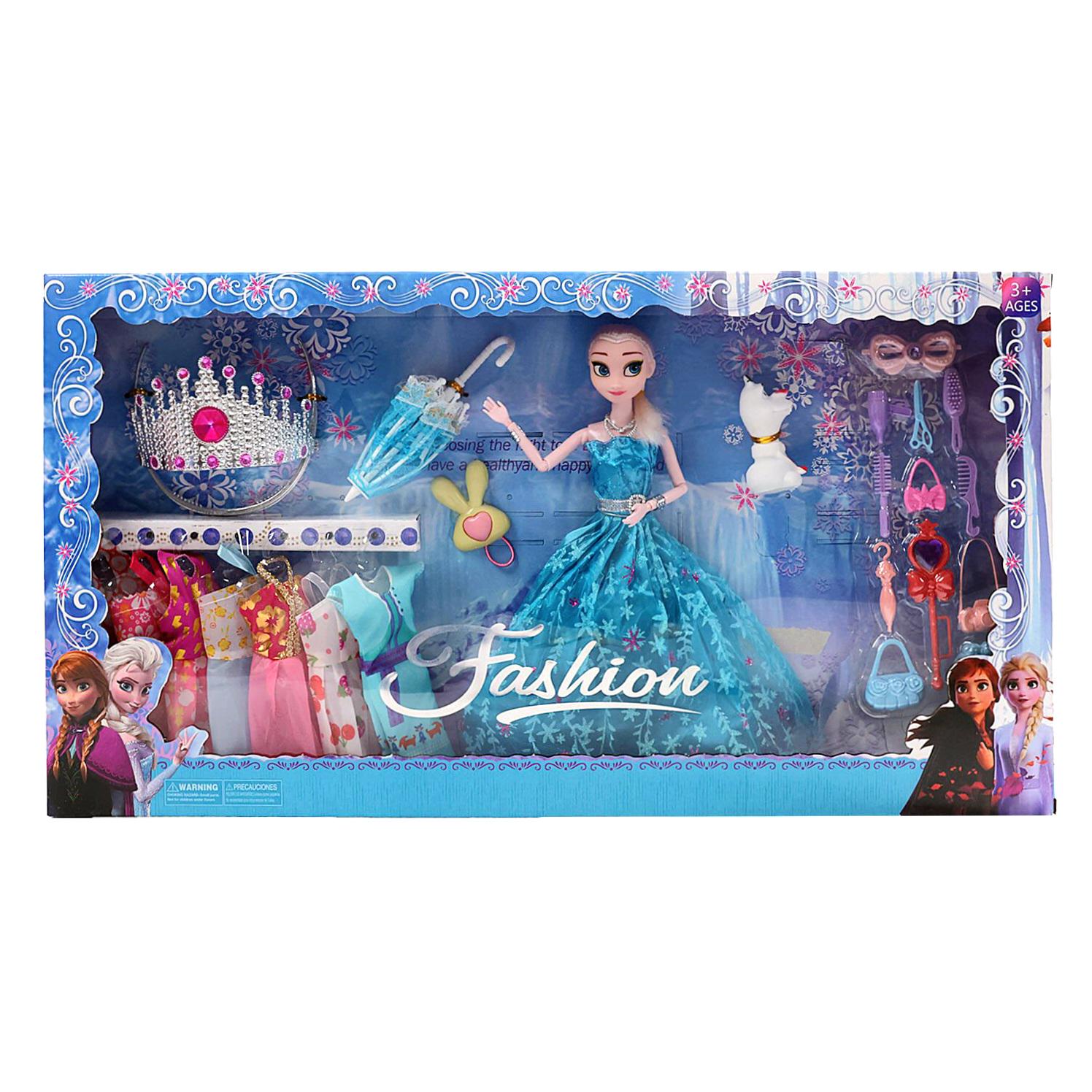 Кукла Fashion 1936А Эльза снеговик Олаф корона 12 шт. аксессуары 7 шт. платья/зонтик (82987)