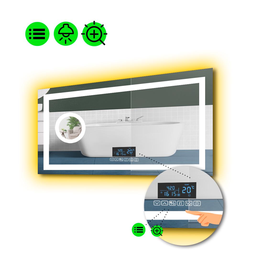 Зеркало с LED подсветкой Karnet с Smart-блоком и линзой с подсветкой 100x70 см (8994373)