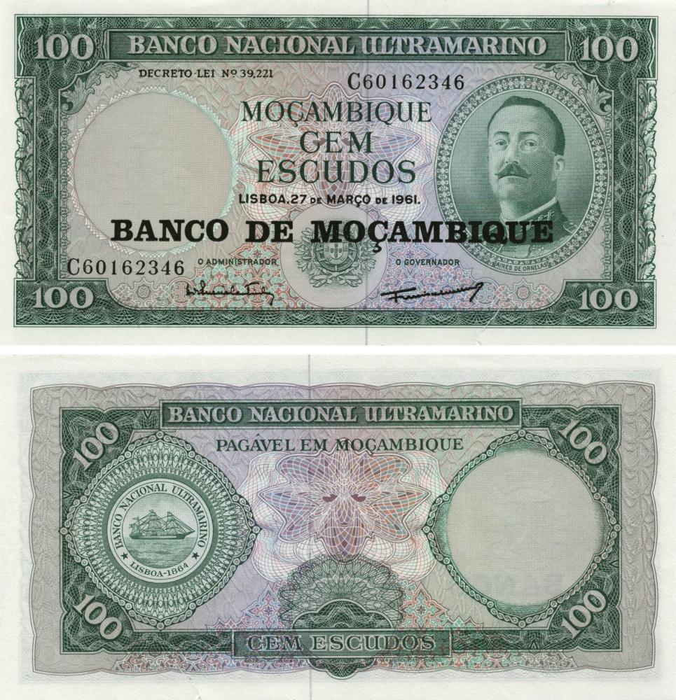 Коллекционная банкнота Мозамбик 100 эскудо 1961 UNC P117 (Б10139)