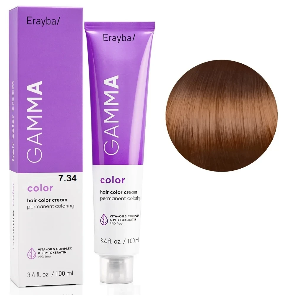 Краска для волос перманентная Erayba Gamma Color Cream 7/34 Золотисто медный блонд 100 мл