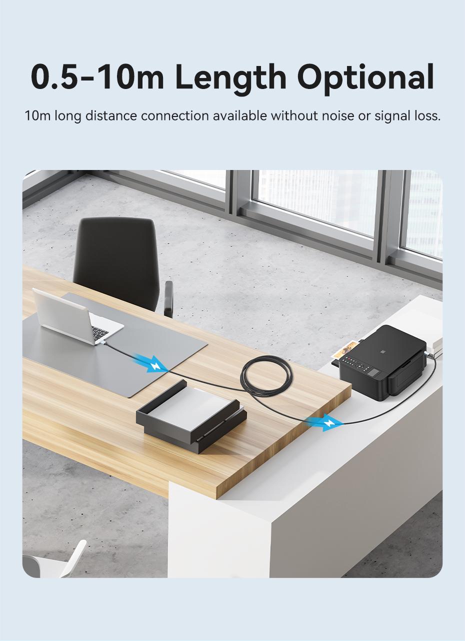 Кабель для принтера Vention USB-USB Type-B 2.0 480 Мбіт/с 2A USB-A на USB-B нейлонове обплетення 8 м Чорний (CTTHK) - фото 6