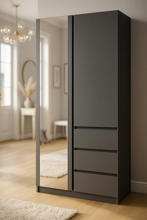 Шафа Мастер Форм Брайт 1000х520х2000 мм із дзеркалом 1943х345 мм Антрацит (12312140)