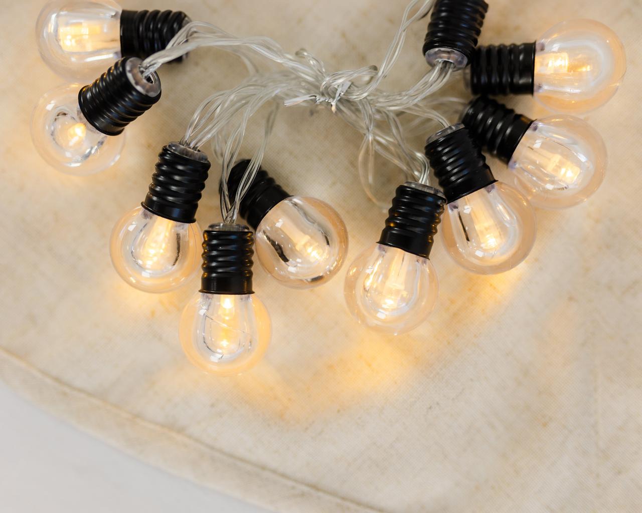 Гирлянда ретро АА батарейки 1,2м 10 черных лампочек с тепло Белый Гирлянда ретро АА батарейки 1,2м 10 черных лампочек с тепло Белый