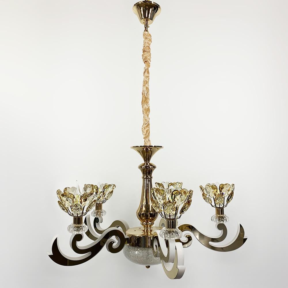Люстра на 5 хрустальных цветов-плафонов Золотой пульт (86529/5 GD)