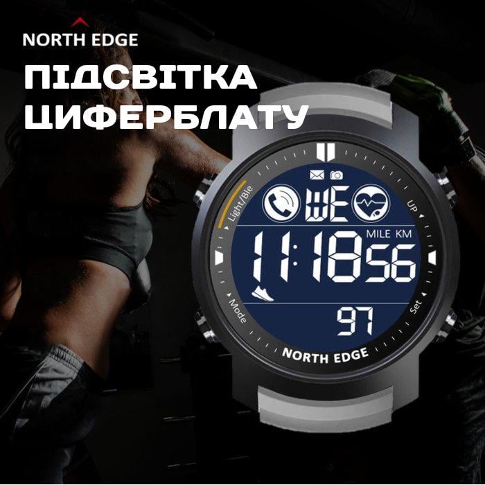 Наручые часы мужские водостойкие North Edge Laker Black 5BAR электронные с поликарбонатным корпусом Черный (108-96-9990) - фото 11