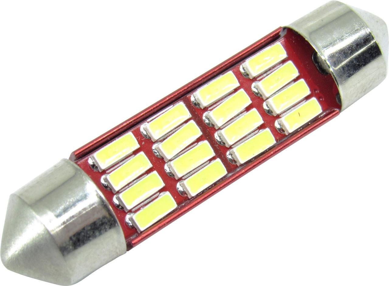 Лампочка 2-х цокольная LED T11_C5W SMD Белый 16-диодов 12V-5Вт SV8.5-8 39мм. Cyclone T11-032(39)