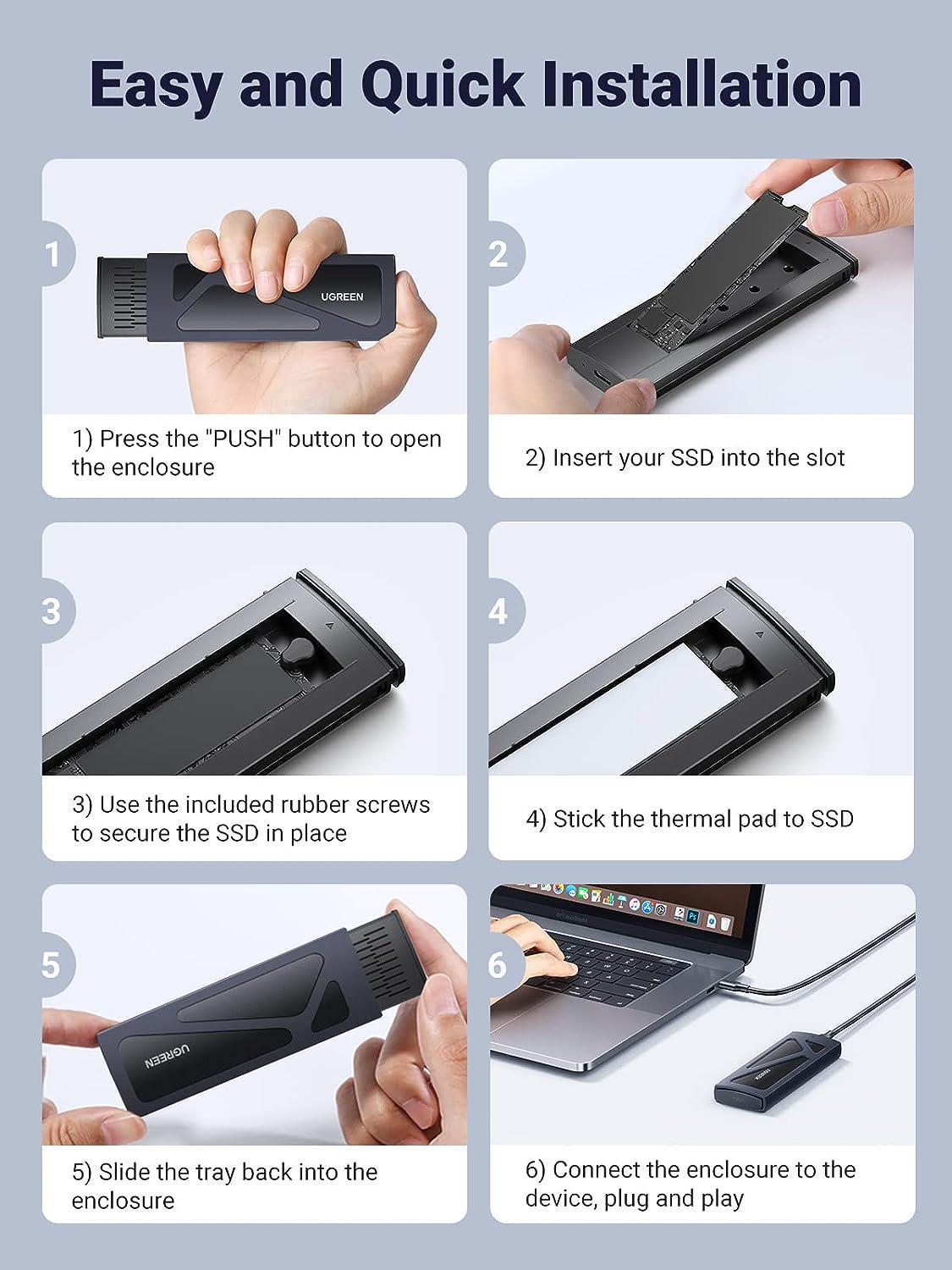 Корпус UGREEN для M.2 NVME SSD PCI-e дисків 10 Гбіт/с з кабелями M та B&M 2230/2242/2260/2280 Чорний (15512) - фото 9 Корпус UGREEN для M.2 NVME SSD PCI-e дисків 10 Гбіт/с з кабелями M та B&M 2230/2242/2260/2280 Чорний (15512) - фото 9