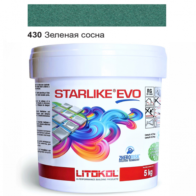 Затирка для плитки эпоксидная Litokol Starlike EVO 5 кг 430 Зеленая сосна (STEVOVPN0005)