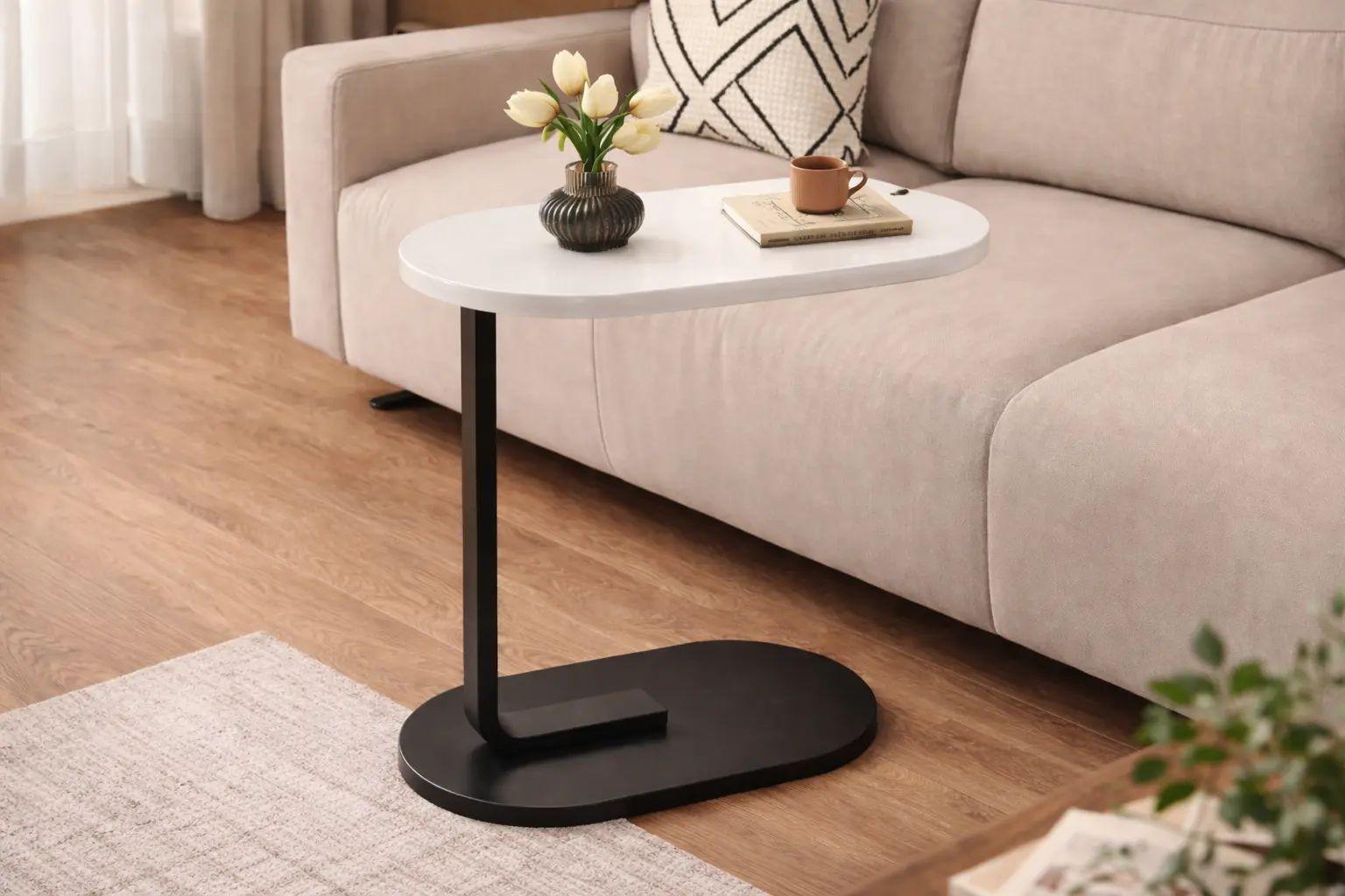 Столик кофейный прикроватный DASH-64225 28х45х60 см с овальной столешницей Черно-белый