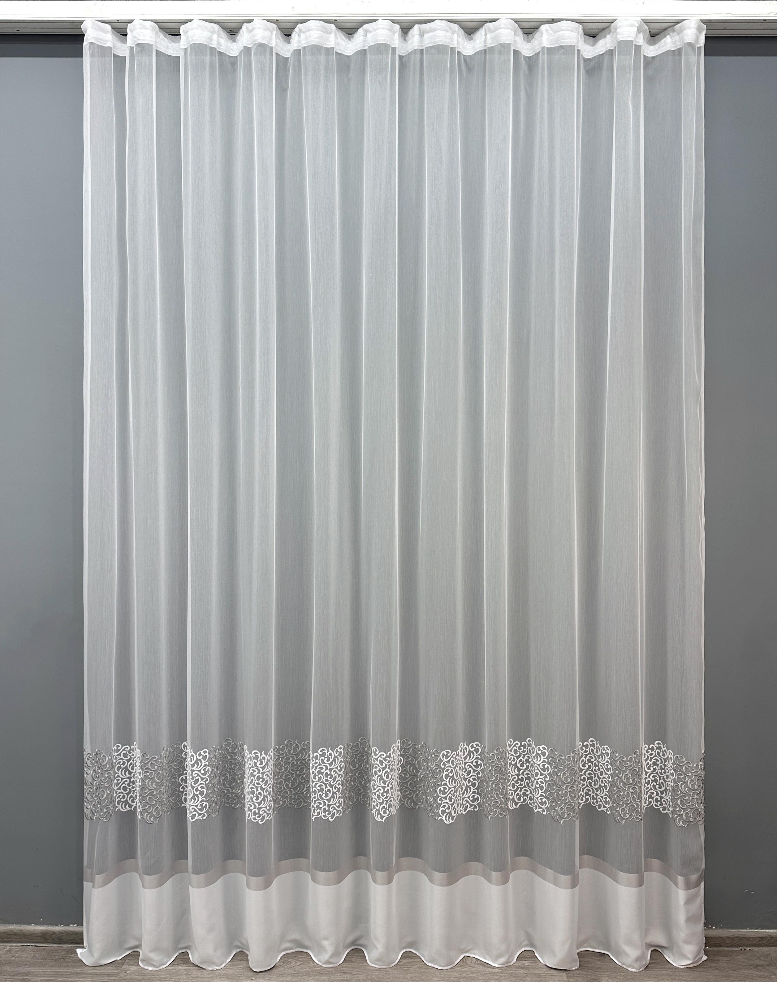 Тюль VR-Textil 1711т Бамбук с вышивкой и люрексом 300х270 см Белый/Серый (42-0705)