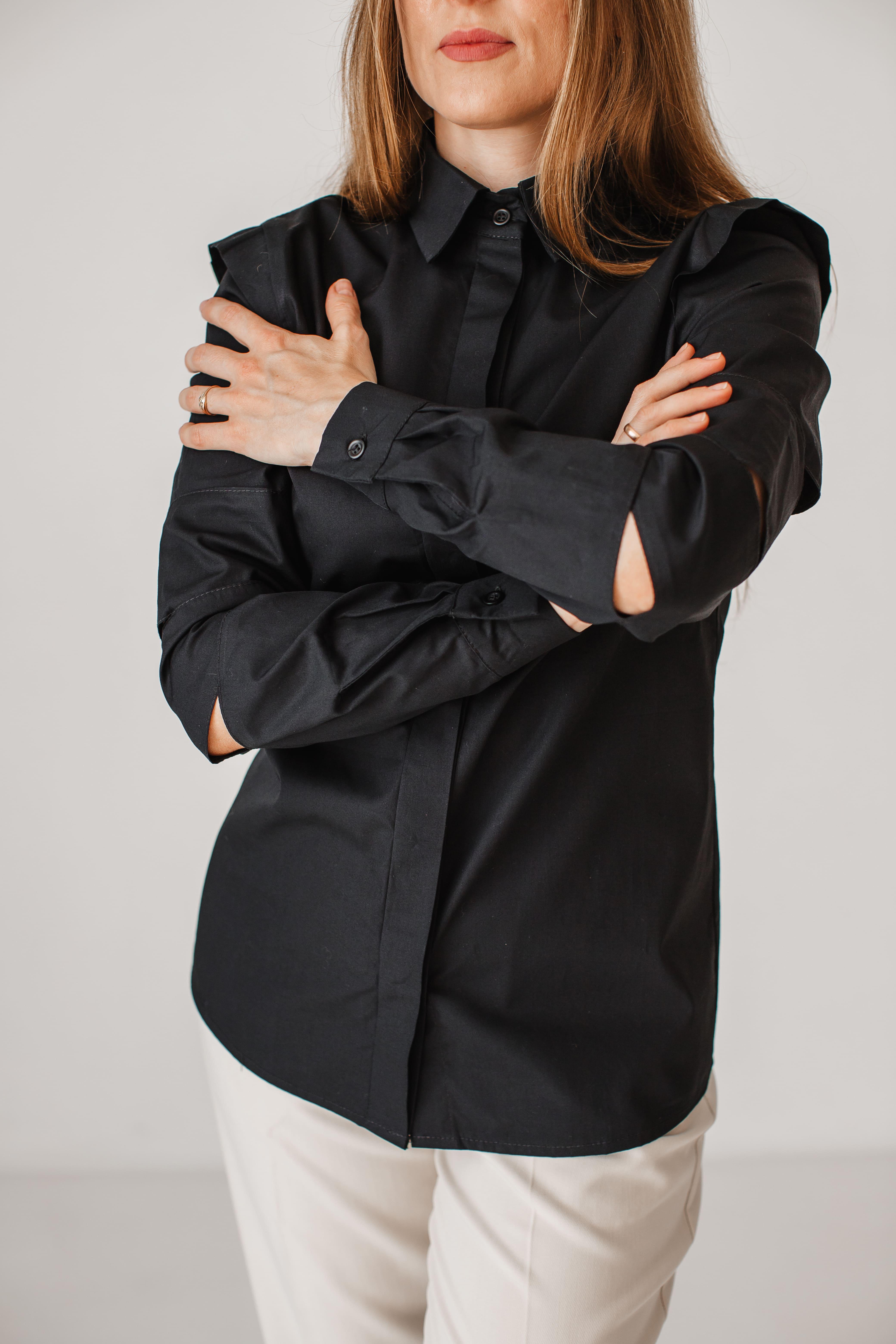 Сорочка жіноча приталена VSlatinina з розрізами на рукавах XL Чорний (01234567825) - фото 11