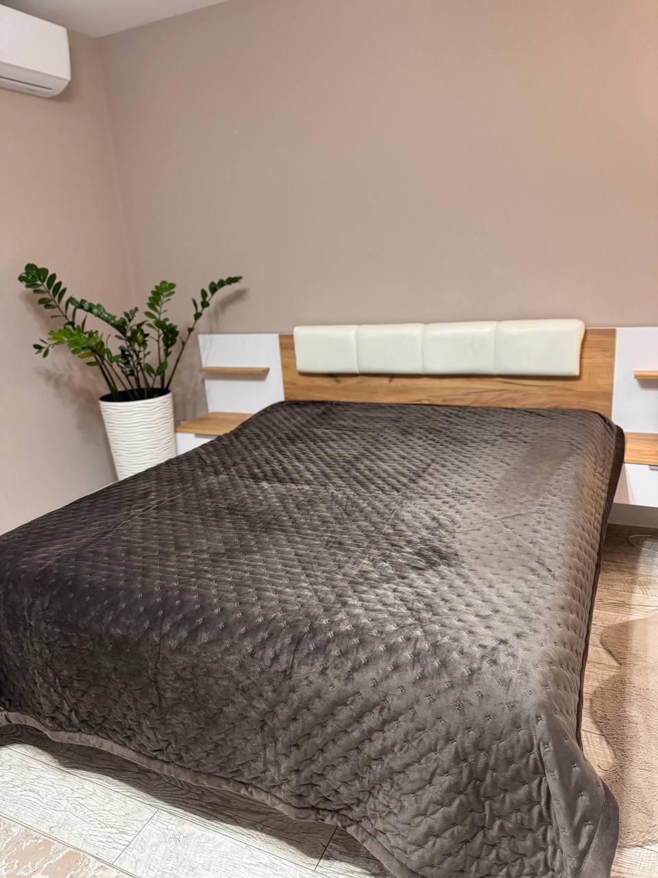 Плед велюровый евро на кровать 210х230 см Шоколадный (П4К-al-25-vel-002)