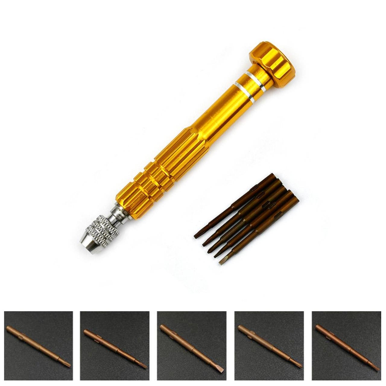 Отвертка прецизионная цанговая 5 намагниченных сменных жал Gold (137756) - фото 3