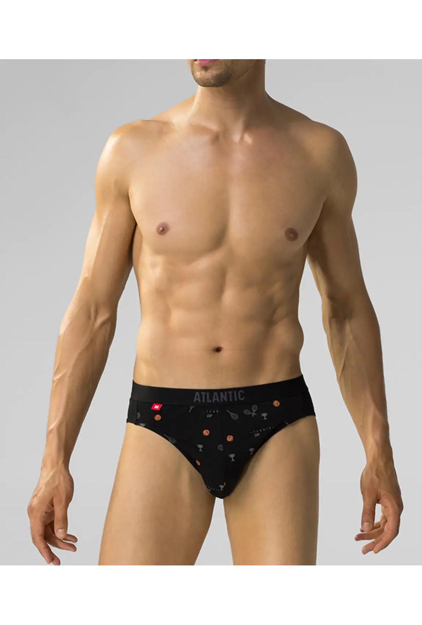 Набор трусов-брифов Atlantic 3MP-171 средней посадки хлопковых 3 шт. L Черный/Графитовый/Голубой (25211229) - фото 2