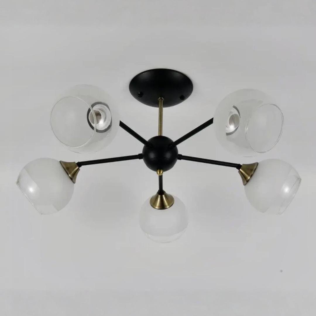 Люстра Sirius на пять прозрачных плафонов под лампу Е27 Черный/Бронзовый (DW017-5 AB+BK)