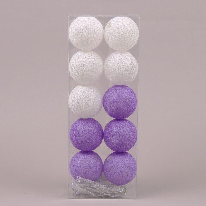 Гирлянда Flora Хлопковые шарики D 6 см Бело-фиолетовый (9040)