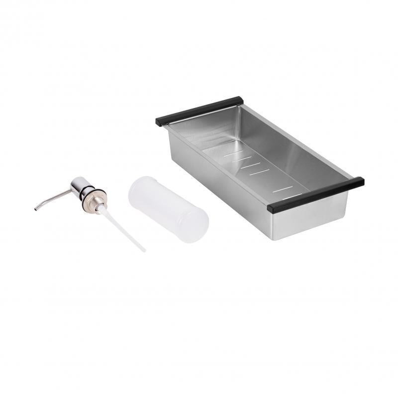 Мойка для кухни DK6845L Qtap/смеситель Swan 9168103UN для кухни с выдвижным изливом QT и губка для стали - фото 6
