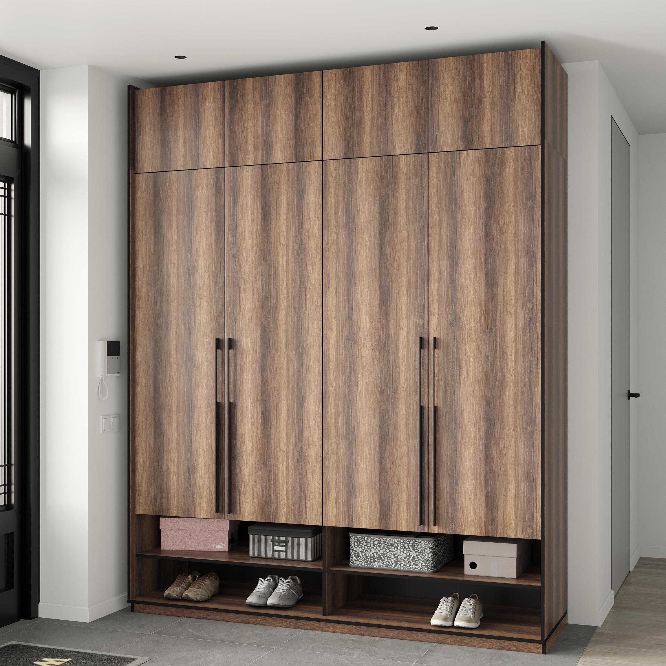 Шафа в передпокій розпашна чотиридверна зі штангами для одягу та антресолью 1969х2500х570 мм Дуб кверкус (mr-8a-kv)