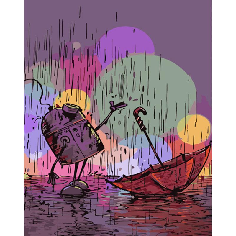 Картина по номерам Strateg Премиум Уолли под дождем 40x50 см (GS804)