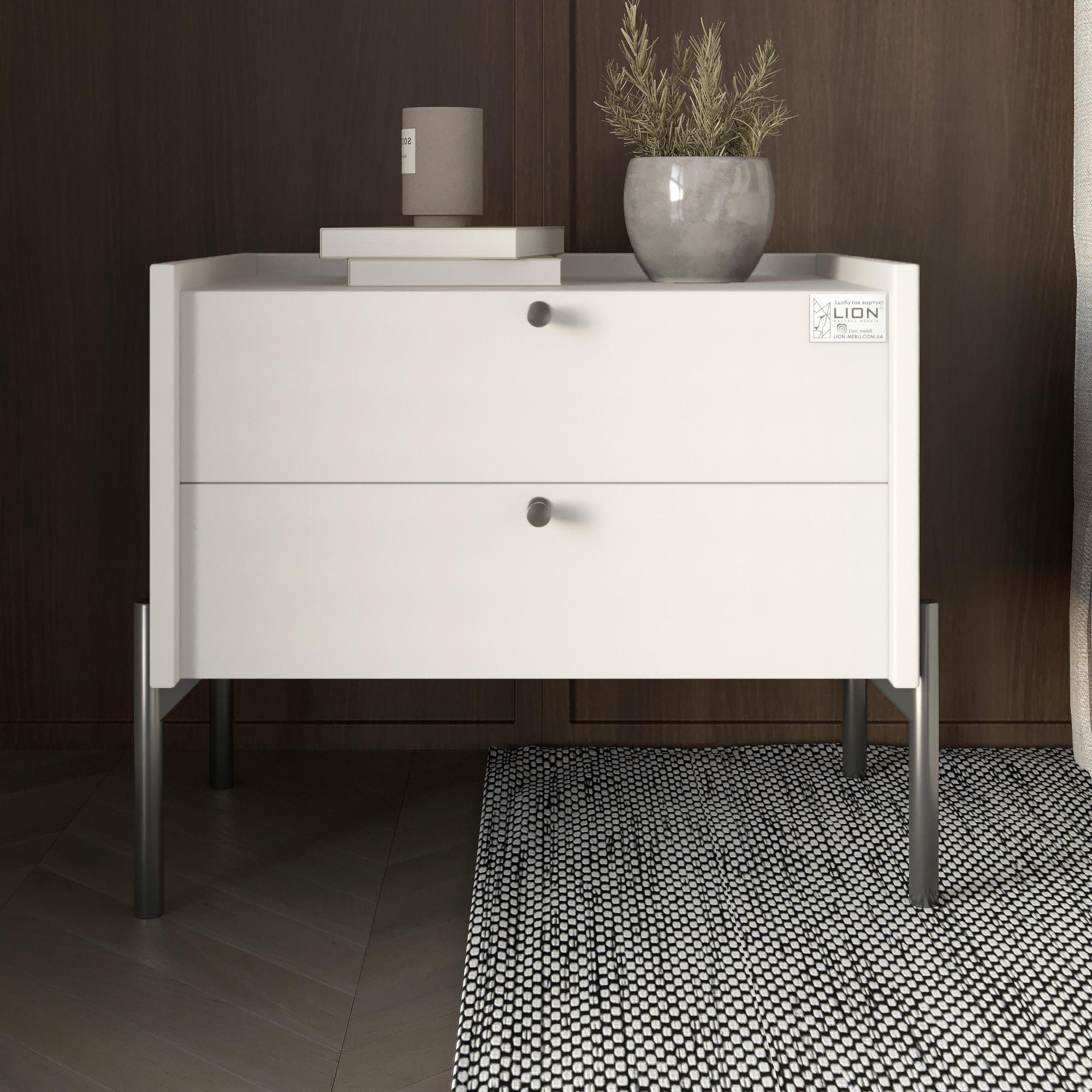 Прикроватная тумба с двумя ящиками Вуд 500x400x440 мм Белый/Черный