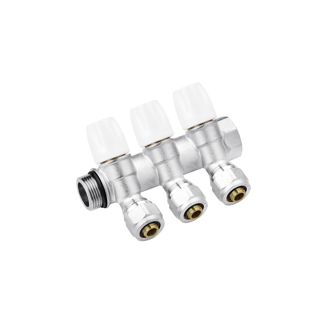 Коллектор с перекрыванием Karro Super на 3 выхода 3/4"x16 ВЗ никелированный KR-17021