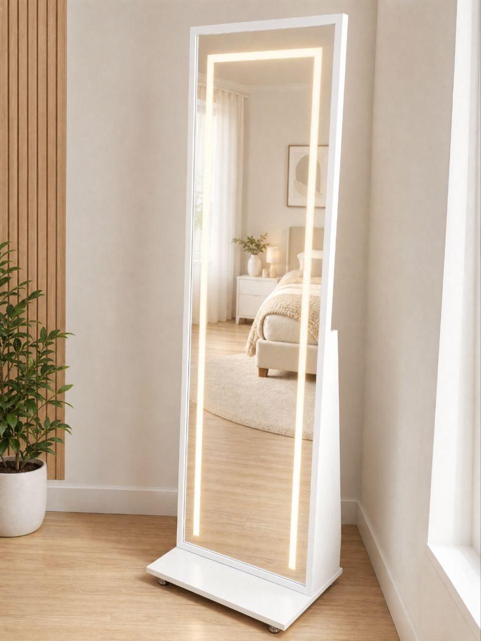 Дзеркало підлогове FACET 2203 з LED підсвіткою пересувне на підставці з роликами 160x50 см Білий