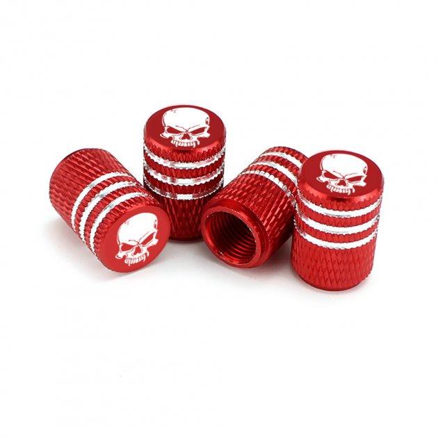 Набор колпачков на ниппель для автомобиля SUNROZ Caps 3 Stripes Skull 4 шт. Red