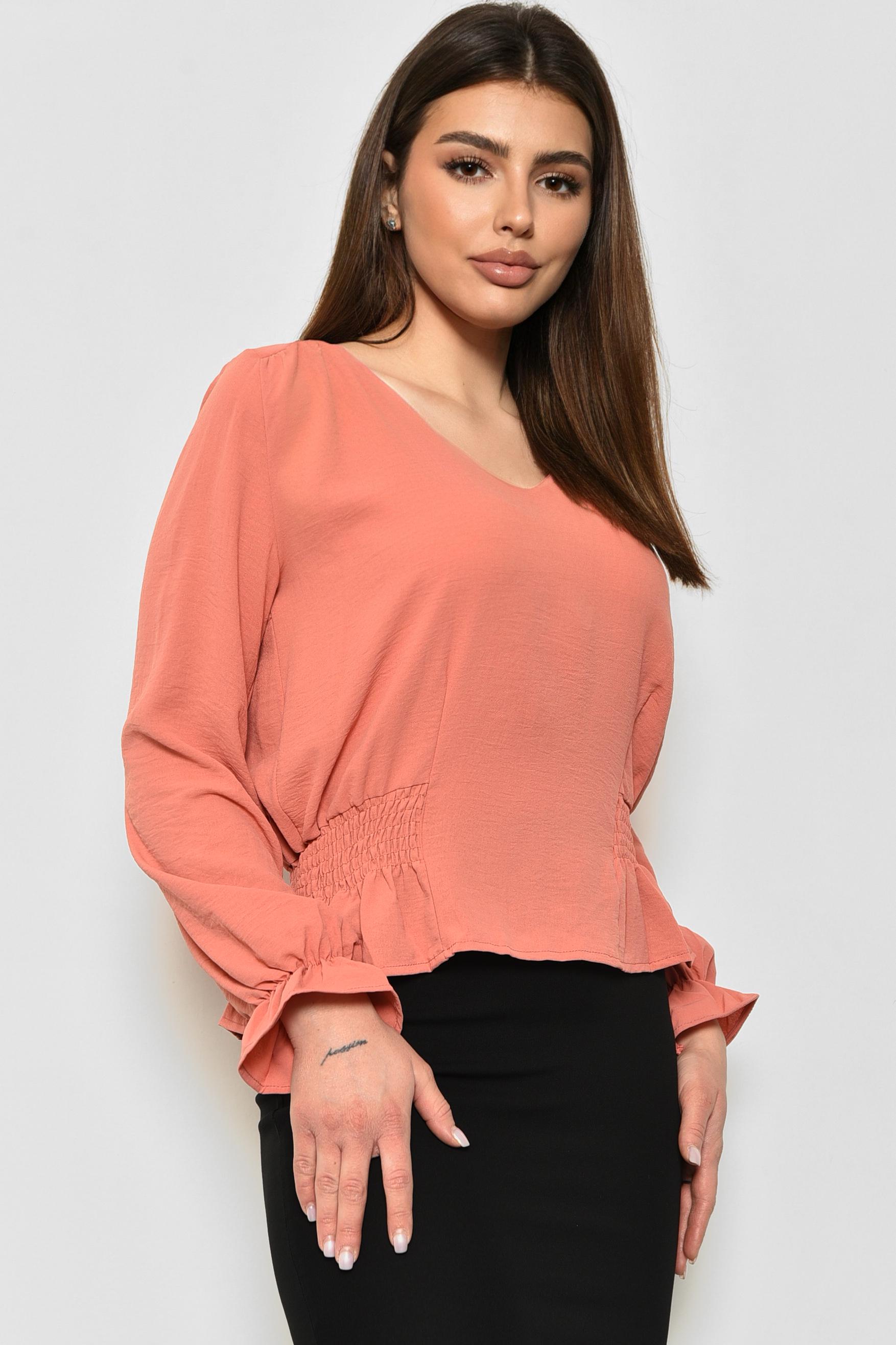 Блуза женская однотонная р. 42 Персиковый (172049) - фото 2 Блуза женская однотонная р. 42 Персиковый (172049) - фото 2