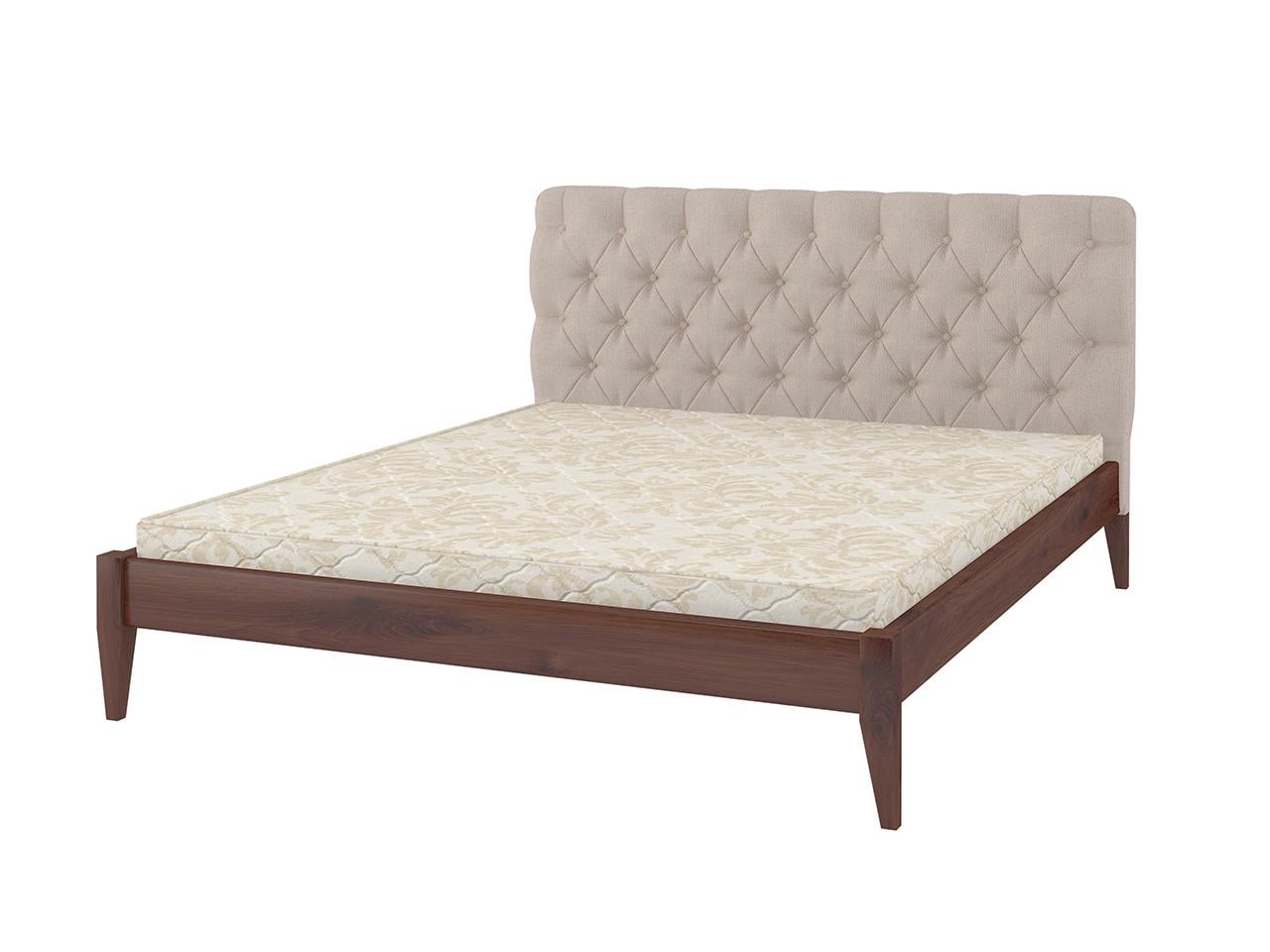 Кровать двуспальная MebiGrand Рим ДК с мягким изголовьем Аляска 01 160x200 см Орех лесной/Бежевый (51894)